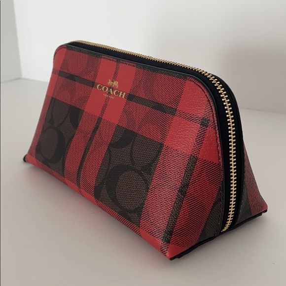 Coach Signature Red Field Plaid Cosmetic Case - Picture 15 of 16